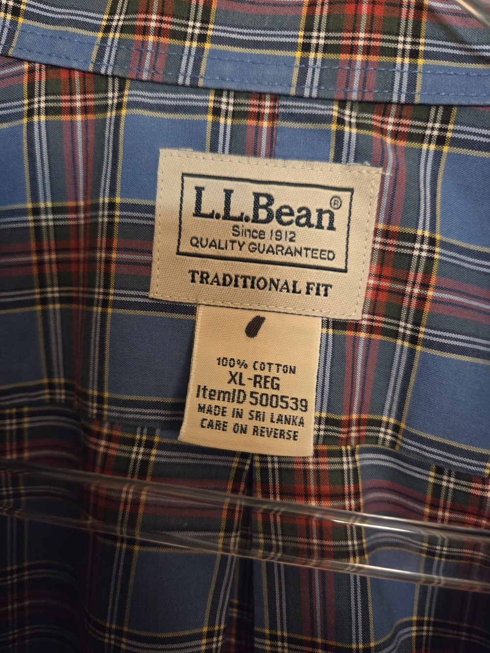 L.L.Bean Blue Plaid Cotton Button-Up Shirt